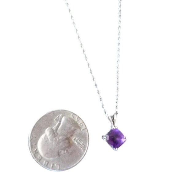 Zales Amethyst Solitaire Pendant Necklace 925 Silver Chain + Purple Stud Earring - Picture 4 of 8